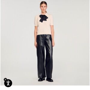 Sandro NWT Pink Cable Knit Polo Top with Bow
